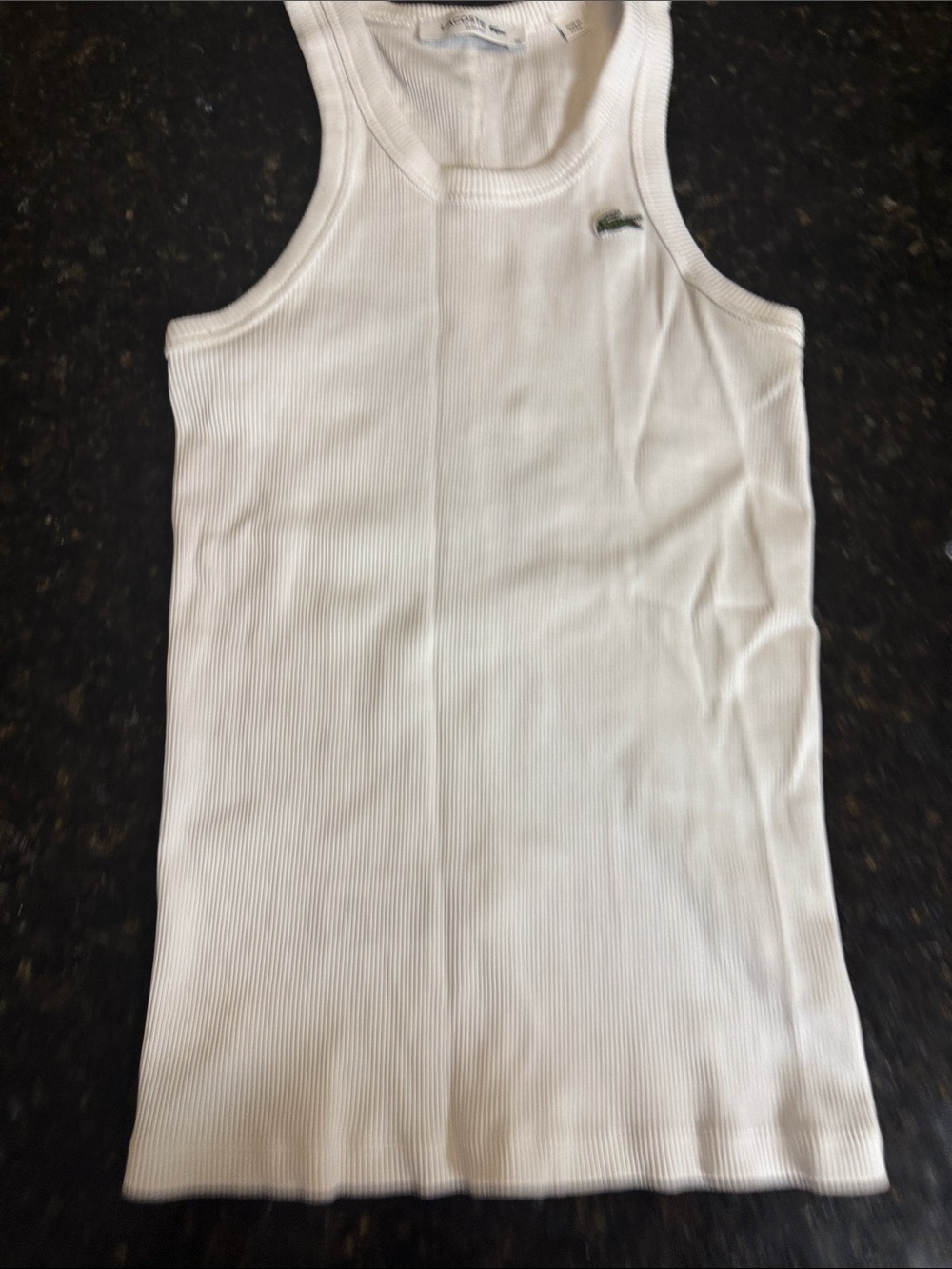 Tennis S Lacoste White Ribbed Tank with Signature Croc